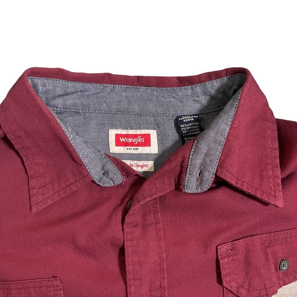 Wrangler Men’s Burgundy Button up Cotton Stretch Size XL - Picture 3 of 11